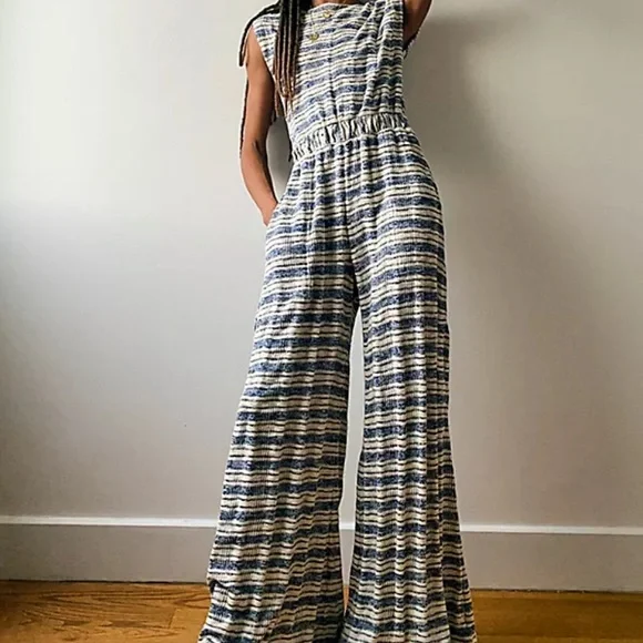 Free People Striped Morning Tides Jumpsuit size Large - Picture 3 of 11